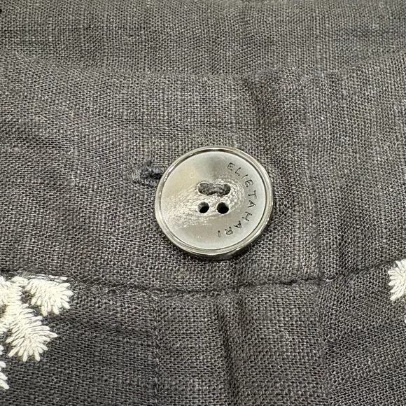 🌟ELIE TAHARI🌟 FLORAL EMBROIDERED WIDE LEG LINEN PANT BLACK / WHITE SZ 8 - Picture 4 of 7